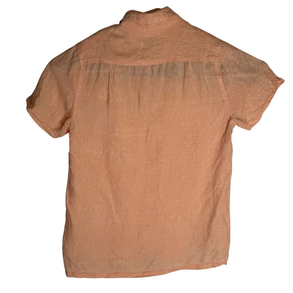 Onia Men's Short Sleeve Linen Band Collar Pullover‎ Shirt Peach Size S